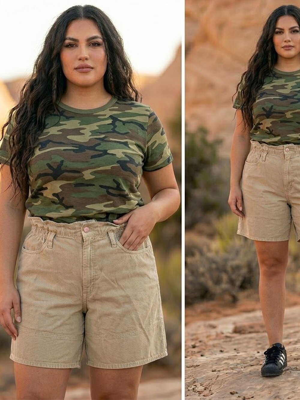 Vintage Y2K Energie Cargo Shorts Khaki Tan Cotton Elastic Waist Size L